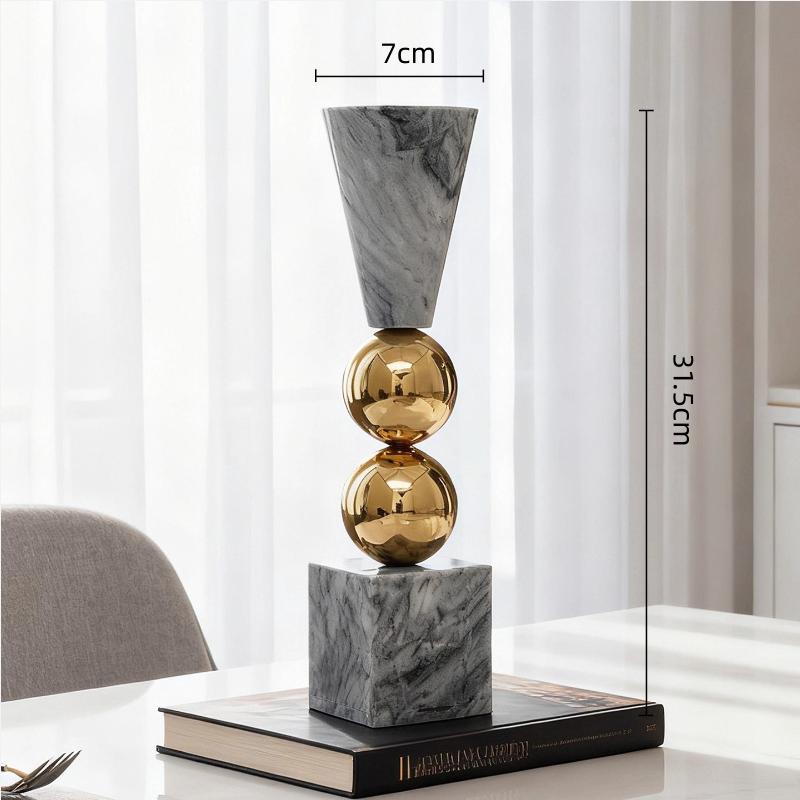 Marble Candlestick Candle Holder Geometric Golden Sphere Marble Ornaments Centerpieces Candle Stick Holder Home Decoration