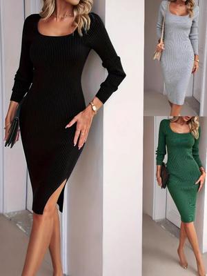 Spring/Autumn New Style Elegant Bodycon Slit Hem Long Dress