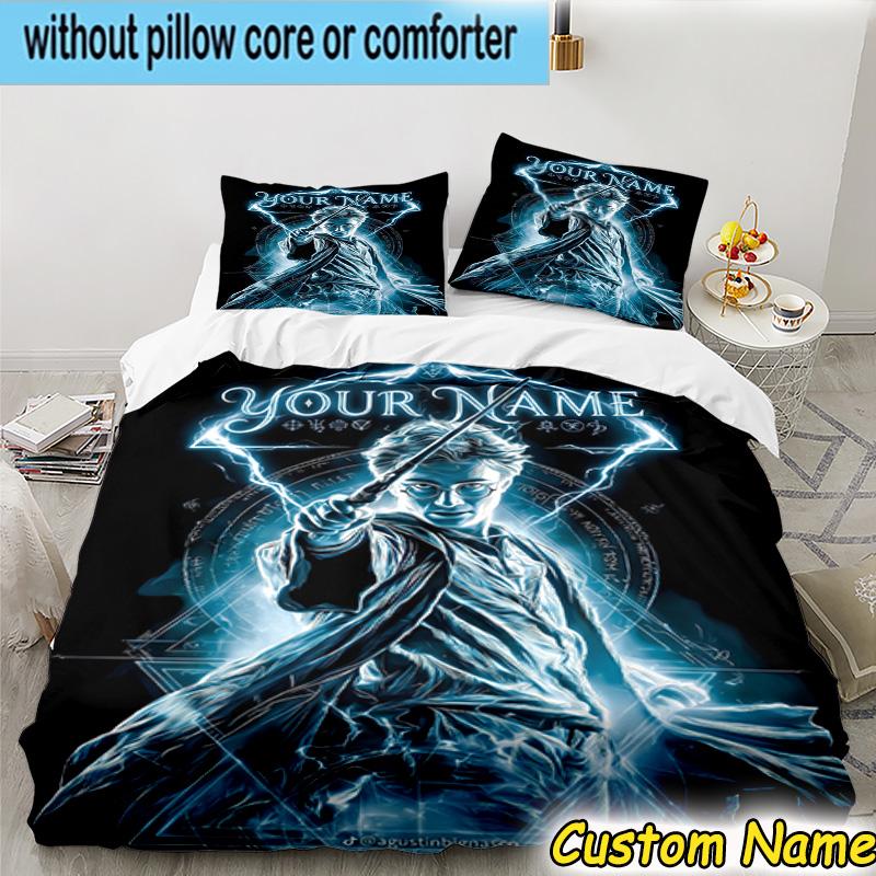 3pcs Custom Name Seek Hallows Witch Bedding Set Includes 1 Duvet Cover & 2 Pillowcases for All Seasons Dormitory Home Decor Christmas gifts