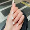French Style Artificial Nails Beige White 24 Pieces Durable Comfortable For Wedding Party Daily Use
