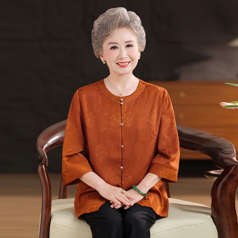 

2026 Summer Round Neck Top for Middle-aged and Elderly Women 4XL (recommended 67.5-75 kg) помаранчевий