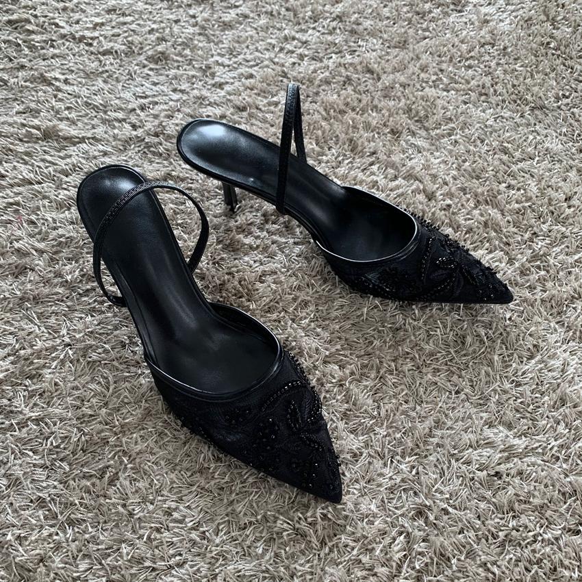Sandali Donna con Tacco Alto Sottile Ricamati a Rete Estate Sexy Slingback Punta Acuta Scarpe Eleganti Donna Sandalias De Mujer