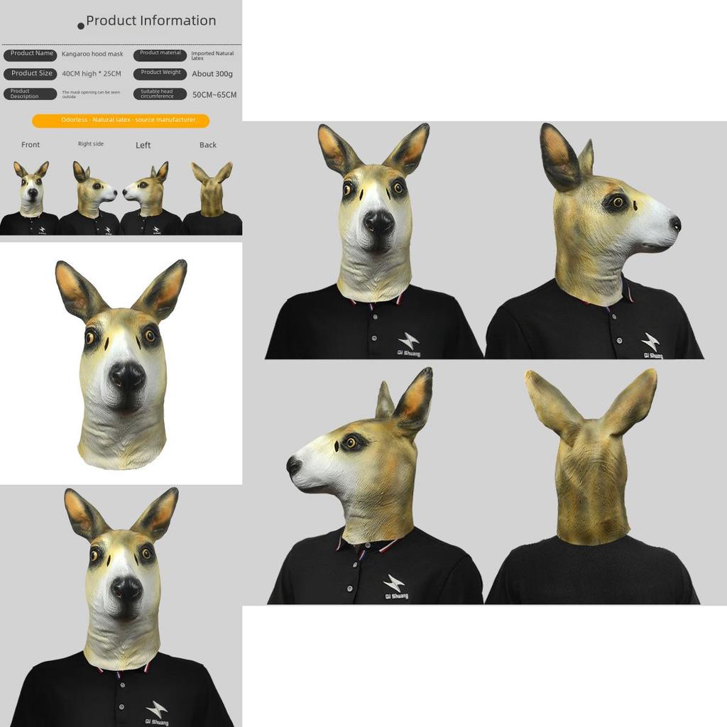 Bedårande känguruhuvmask gjord av mjuk latex idealisk för maskeradfester och festivaler