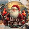 Cardinal Wooden Sign with Santa Claus Pattern - Merry Christmas Round Sign for Front Door Wall Hanging Decor - Ideal Christmas Decoration