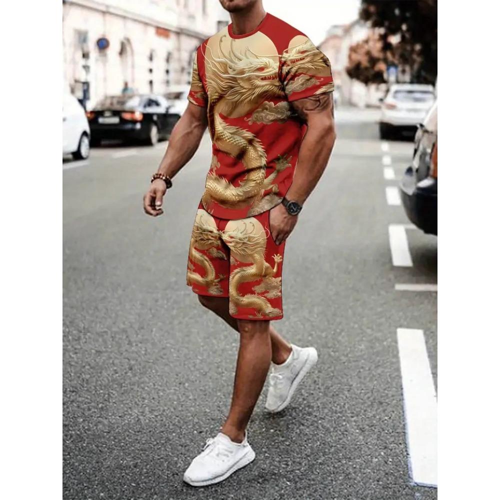 Summer Men's Animal Printed Sports Suit Fashion Breathable Versatile Trend
