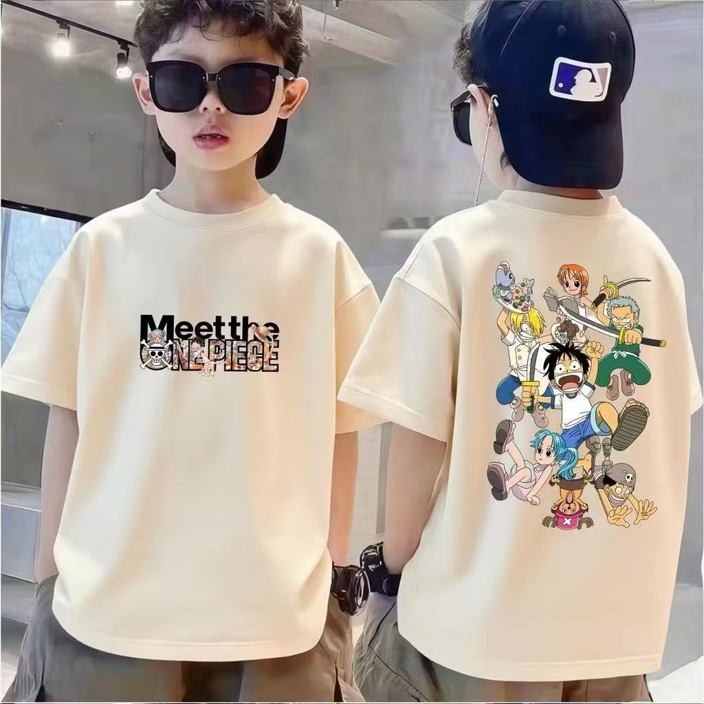 Camiseta infantil de anime japonês, top de gola redonda para meninos