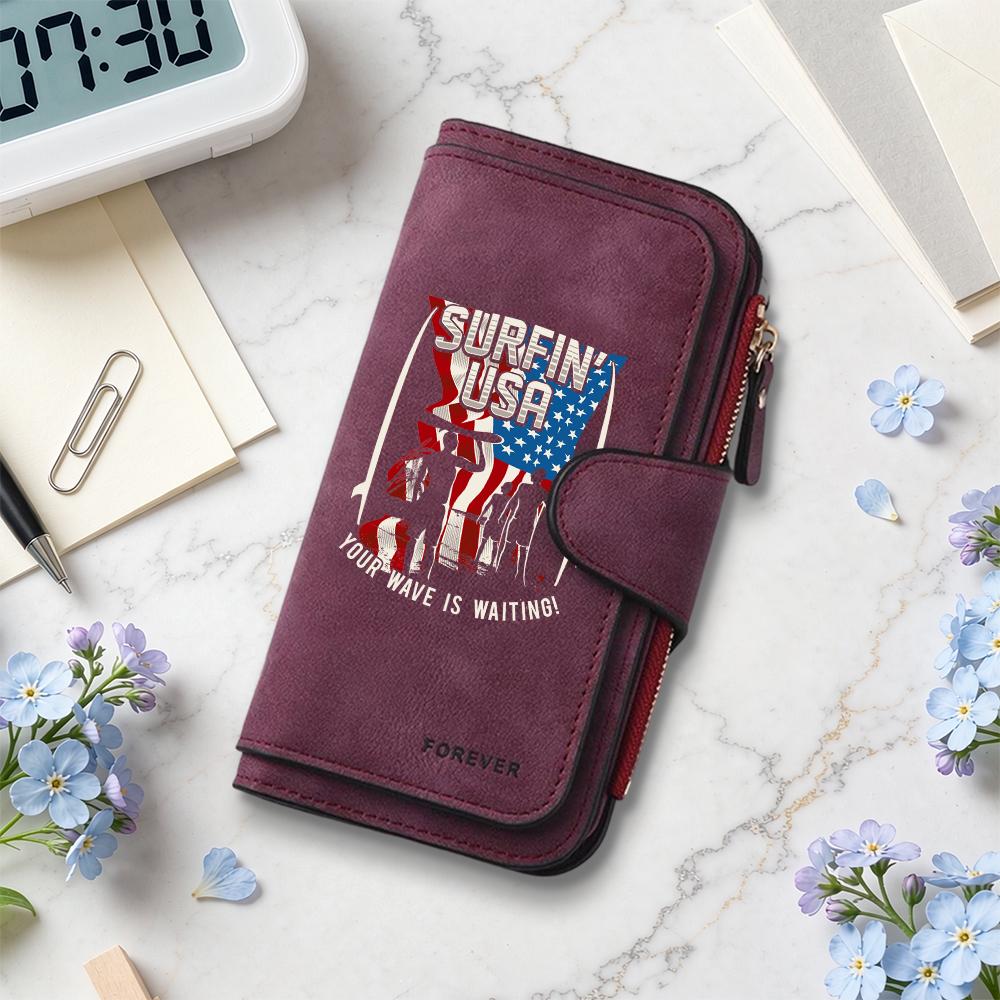 Surfin USA Printed Long Wallet Fashion Casual Portable Card Holder Multi Slot Functional Purse for Daily Use