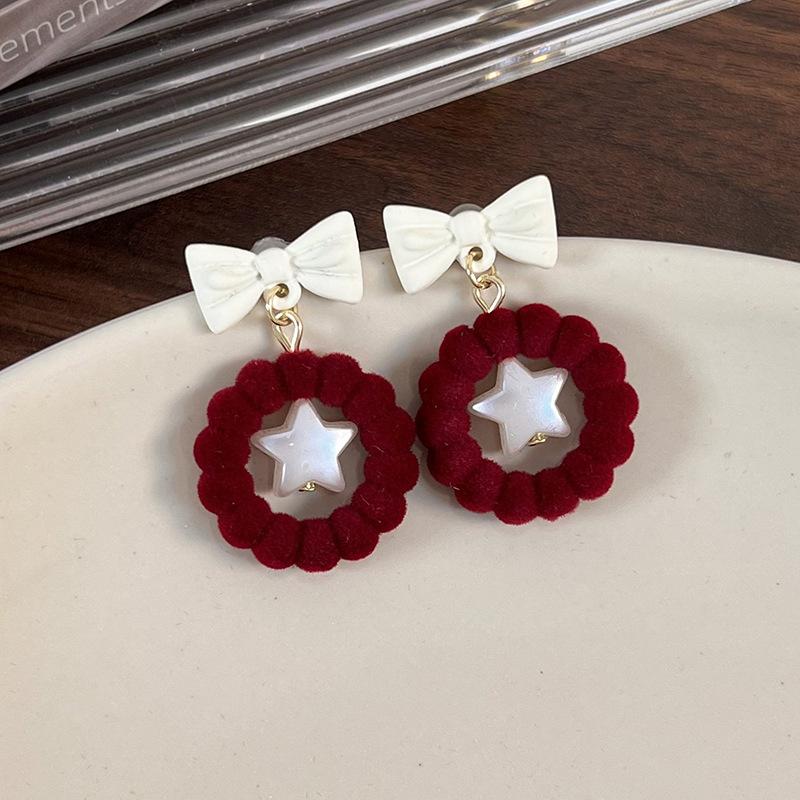 

Оксамитові сережки-гвоздики з маленькою зіркою Premium sense Wine Red Christmas у вінтажному стилі для дівчаток