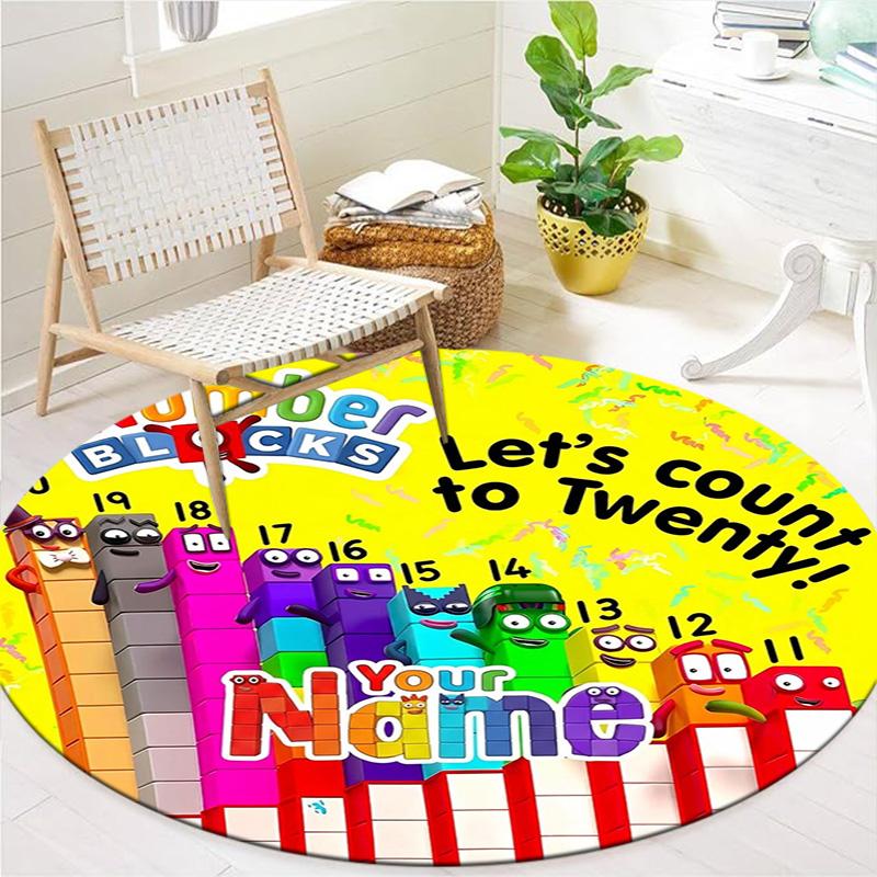 Blocks Clouds Custom Name Round Area Rug Carpet Rug For Living Room Bedroom Sofa Playroom Decor Nonslip Floor Mat