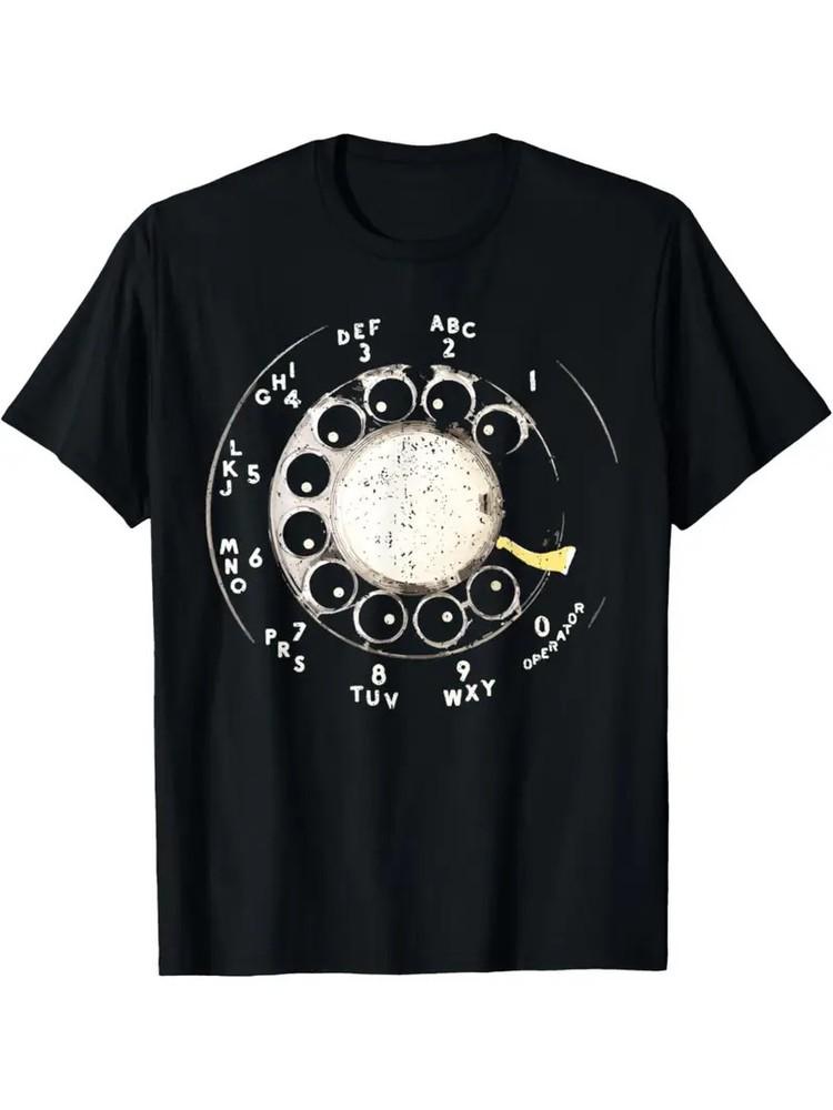 

Men039;s retro rotary telephone dial pattern T-shirt100% cotton fiber comfortab Unisex T-Shirt L