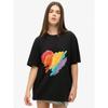 Oversize Women's Short-Sleeve T-Shirt with Rainbow Brushstroke Heart Print