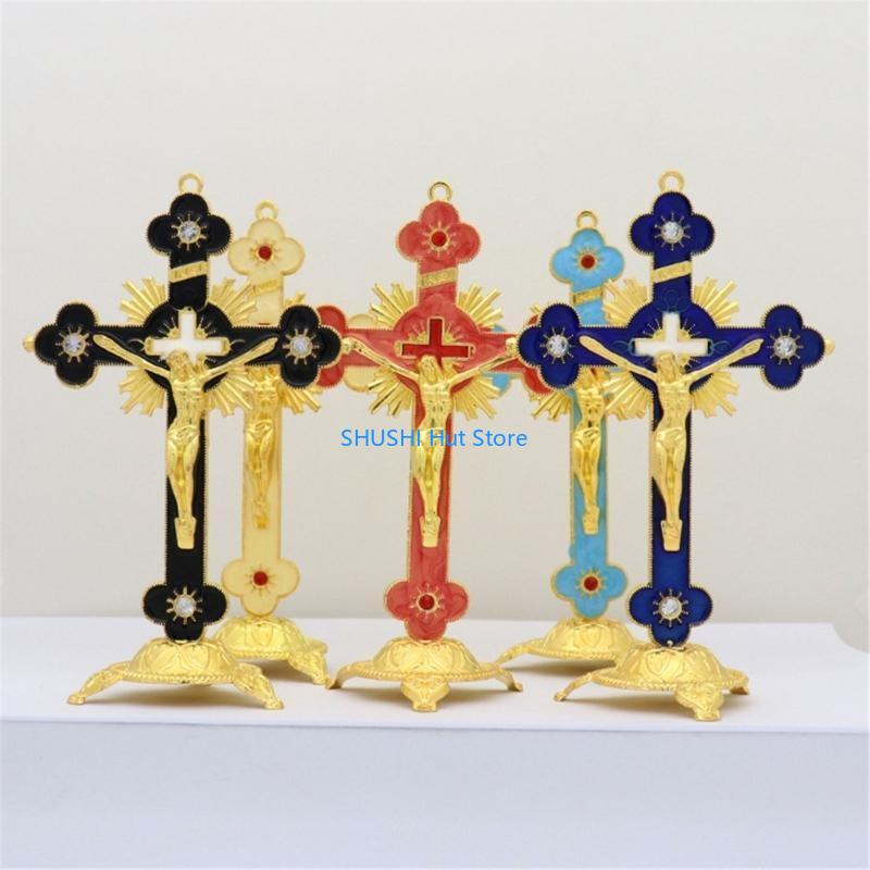 Metal Desktop Crucifix Christian Catholic Ornament Home Church Pray Ornaments Souvenir Desktop Display Ornaments D57B