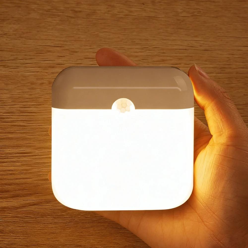Motion Sensor Light Led Usb TYPE-C Charging Square Lamp for Bedroom Kitchen Stair Hallway Wardrobe Cupboard Lighting Night Light