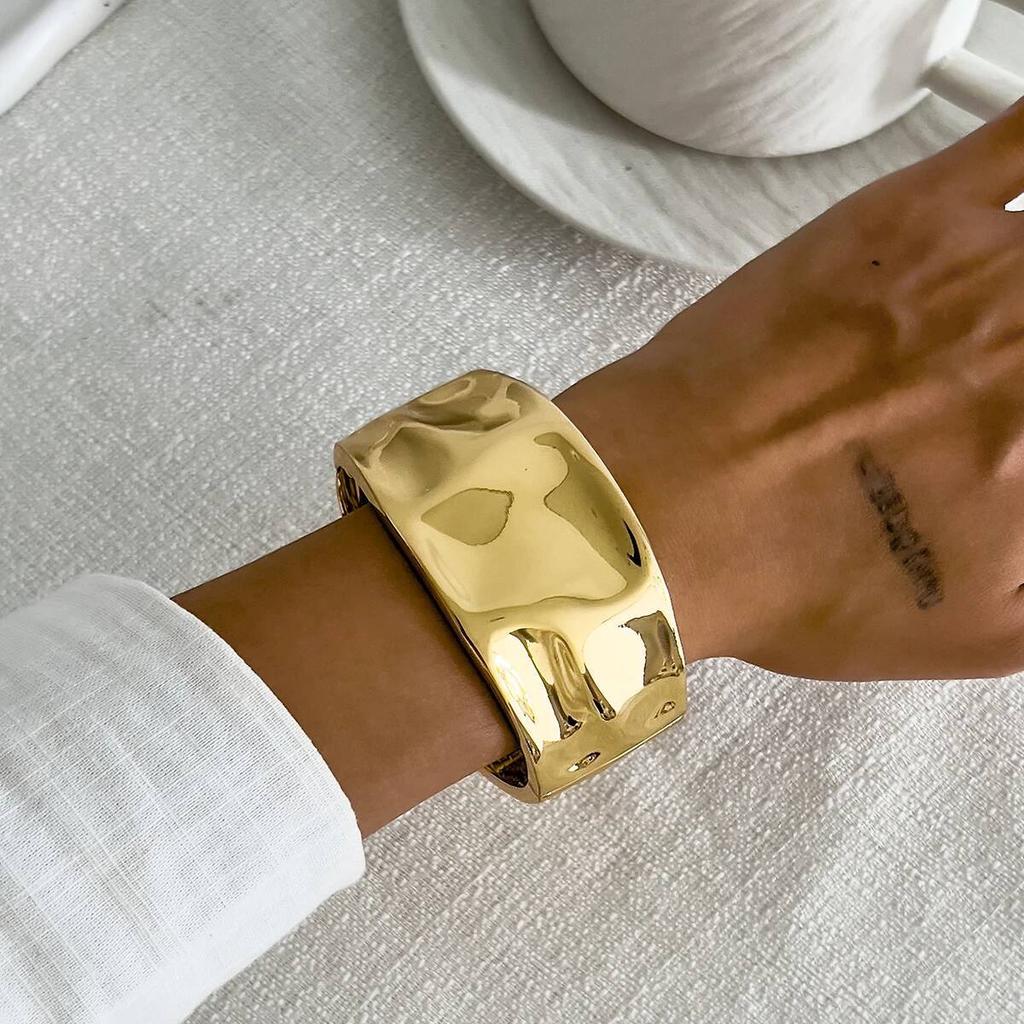 Salircon 3 Styles Exaggerated Punk Geometric Spring Bangle for Women Irregular Chunky Metal Cuff Bracelet Steampunk Jewelry Gift