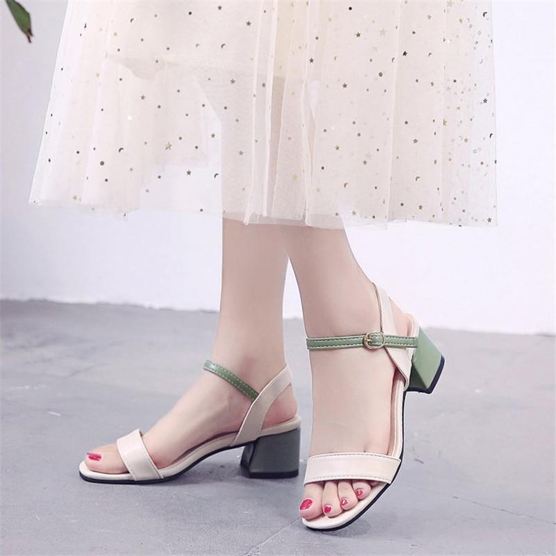 

Leather High heels sandals women 2024 Summer shoes women Fashion Square heel sandals Concise Mixed Colors Casual female shoes