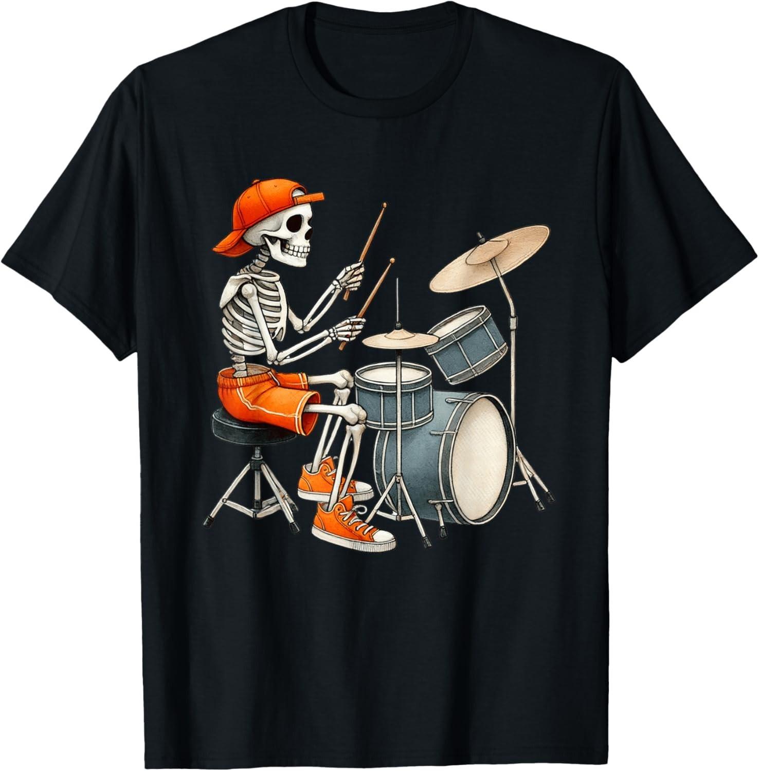 Skeleton Drums Halloween Costume Funny Drummer Men Boys unisex T-Shirt Mens Womens Tees Top S