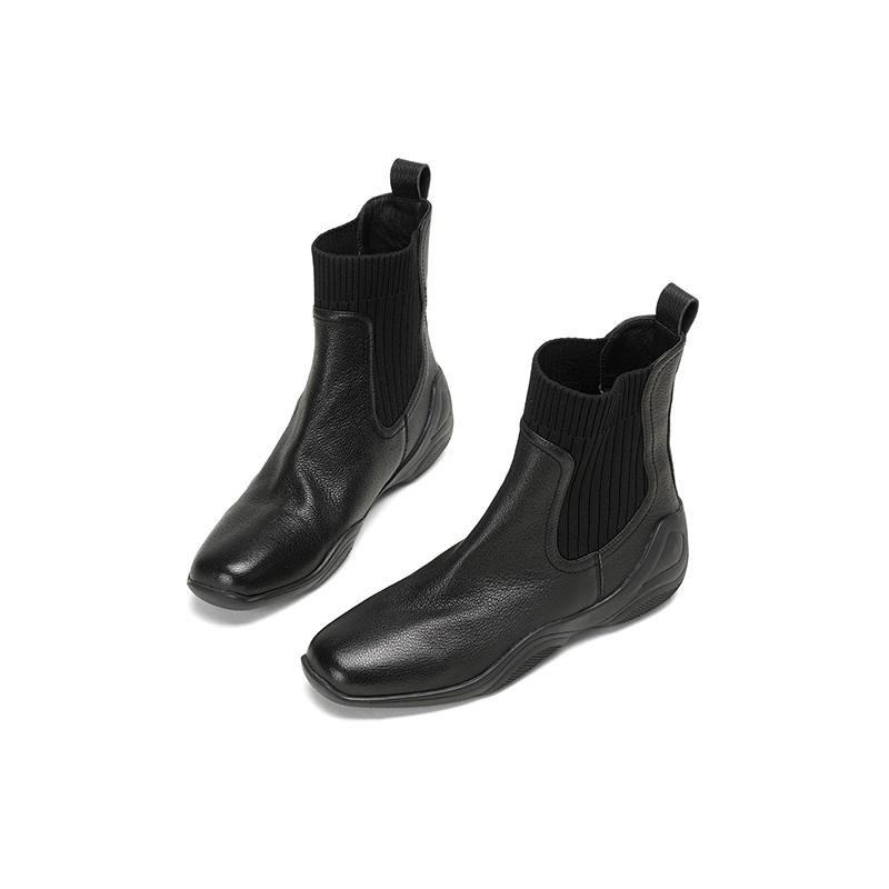 Fashion 2025 NEW Autumn Women Boots Sheepskin Leather Women Shoes Square Toe Chunky Heel Slip-on Ankle Boots Chelsea Ladies Boots