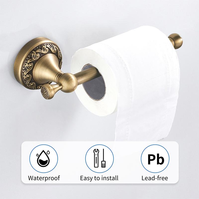 Antique Brass Gold Wall Mounted Toilet Paper Roll Holder, Toilet Paper Roll Dispenser Simple Rod Type Toilet Roll Holder EL3186Z