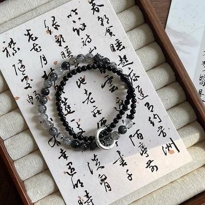 Chinese Style Ping An National Style Double Circle Niche Bracelet Beaded 2025 Couple New Bracelet Bracelet Jewelry