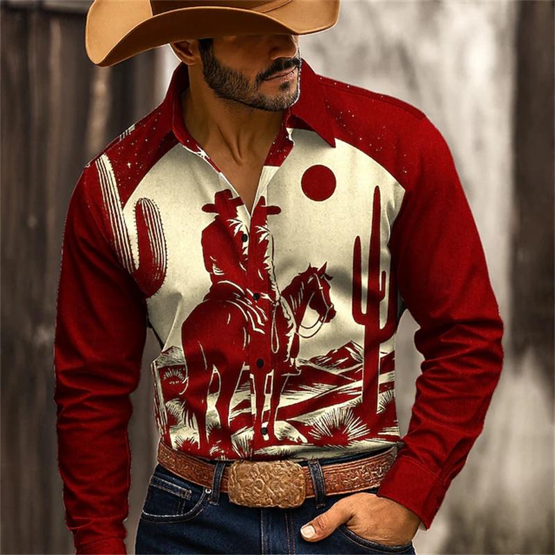 Men's Shirt 3D HD Printing Western Cowboy Style Men's Top Fashion Casual Design High Quality Comfortable Fabric