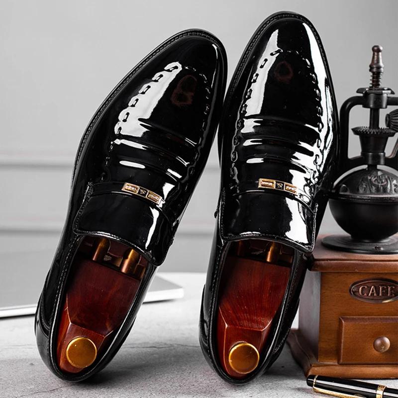 

Мужская обувь из лакированной кожи, оксфорды без шнуровки для мужчин, офисная рабочая обувь для свадебной вечеринки, классическая деловая повседневная модная обувь больших размеров, большие размеры 49 чёрный