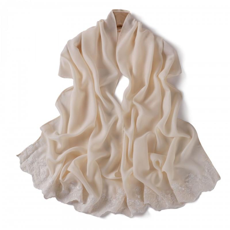Floral Embroidered Solid Color Scarf Shawl Wrap Lightweight UV Protection Accessory Women