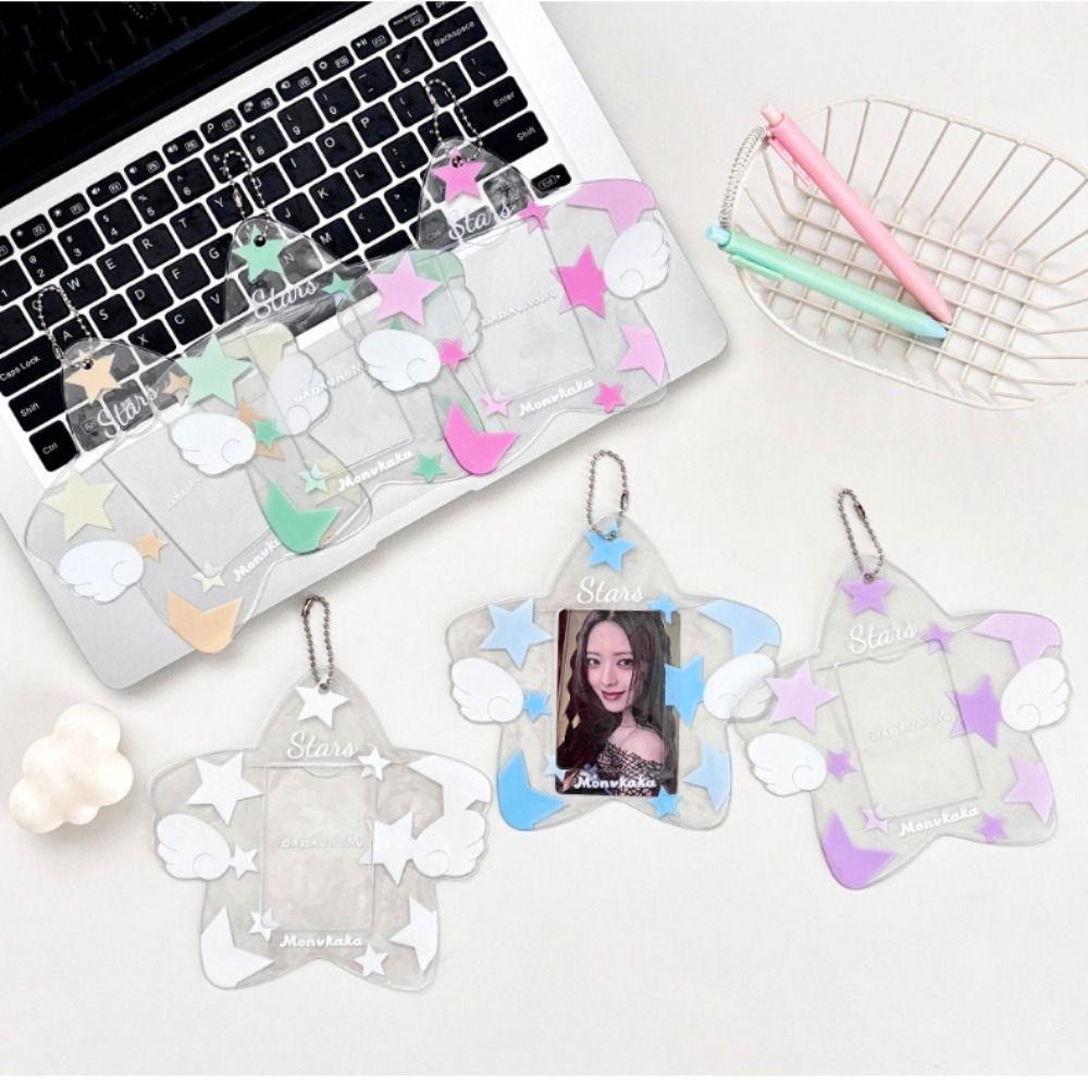 Star Shape Kpop Photo Card Holder Keychain Pendant Portable Idol Photo Card Cover PVC Cute 3 Inch Mini Photo Holder Girls
