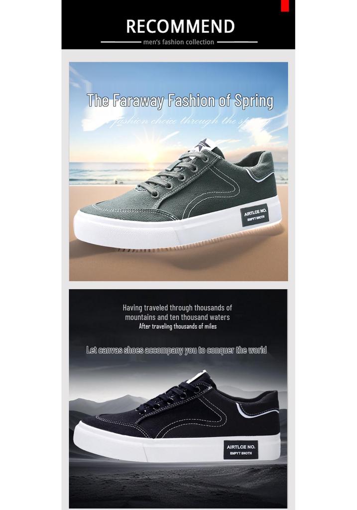 Men's Trendy Casual Canvas Shoes - Solid Color, Low Top, Flat Bottom, Lace-Up