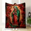 A religious figure with a radiant backdrop, surrounded by red roses. for all seasons blanket lunch break throw gift