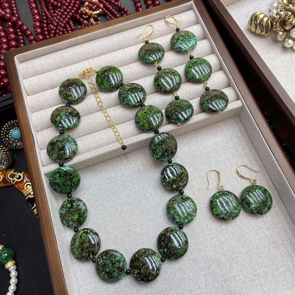Fashion Retro Natural Turquoise Beaded Necklace Bracelet Women'S Niche Versatile Antique Sweater Chain Bracelet Jewelry