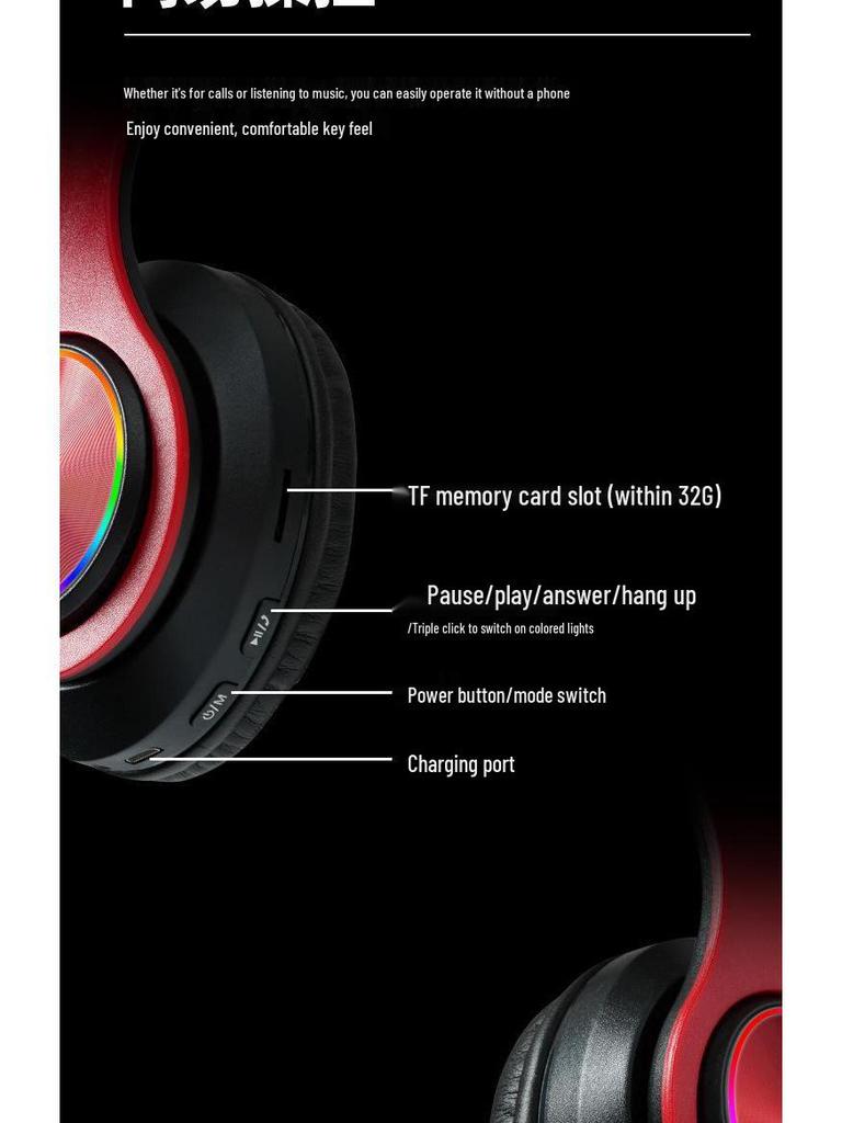 New B39 Luminous Wireless Bluetooth Headset: Foldable, Head-Mounted, Call-Ready, with Plug-in Card Feature