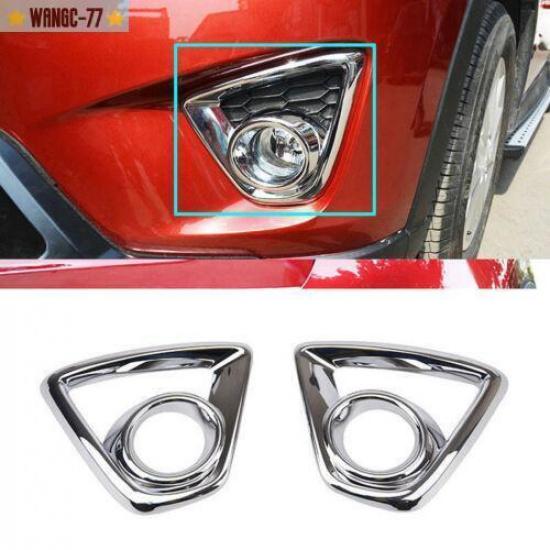 Pair Chrome Front Fog Light Lamp Cover Trim Fit For 2013 2014 2015 Mazda CX-5