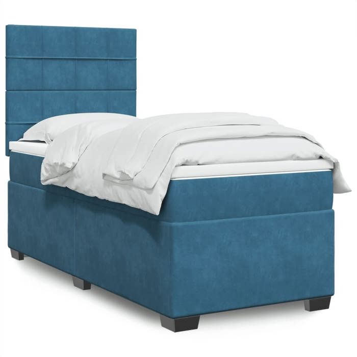 VidaXL Slat Bed Base with Blue Mattress 90x200 Cm Velvet 3290814