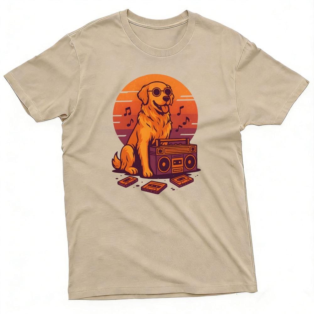 Retro Boombox Dog Sunglasses Unisex T Shirt Summer Cassette Tape Music Tee Vintage Eighties Pop Culture Print Clothes