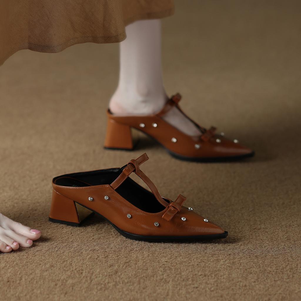 6001-9 High-heeled bag head half slippers women's summer wear light luxury Mary Jane temperament versatile pointed sandals