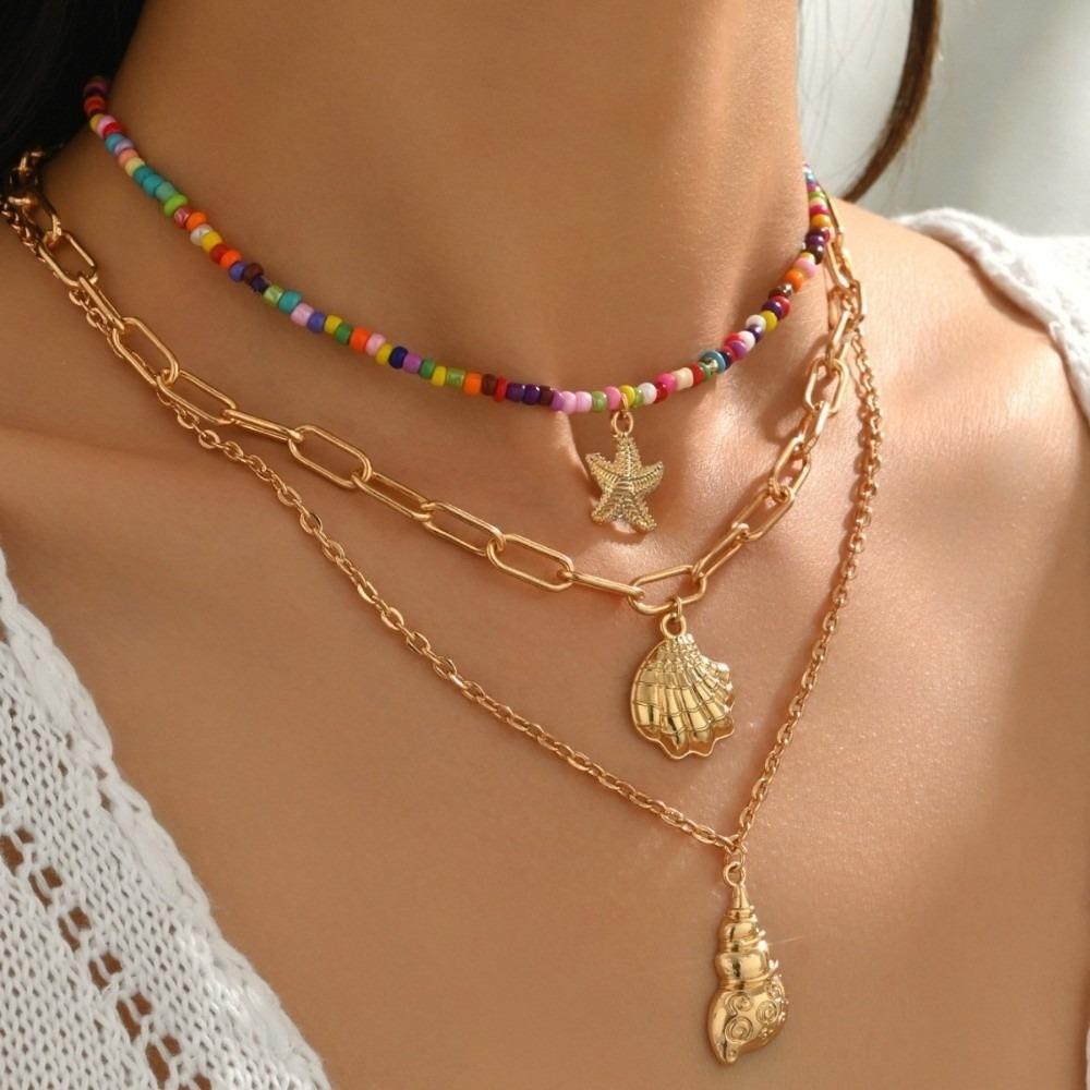 Colliers Bohèmes Coquillages Pendentifs Colorés Pompons Choker Nouveaux Colliers Perles Faits Main Festival