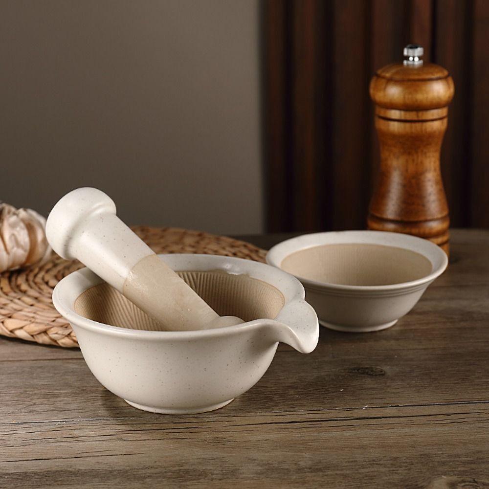 Durable Rice Paste Bowl Manual Garlic Mortar Pestle Tableware Grinding Bowl Rod Set Household