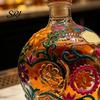 3D Sculpted Skull Decanter Gothic Decanter, Hand Painted Glass Liquor Bottle with Floral Themed Party Decor Design, Carved Wine Dispenser for
