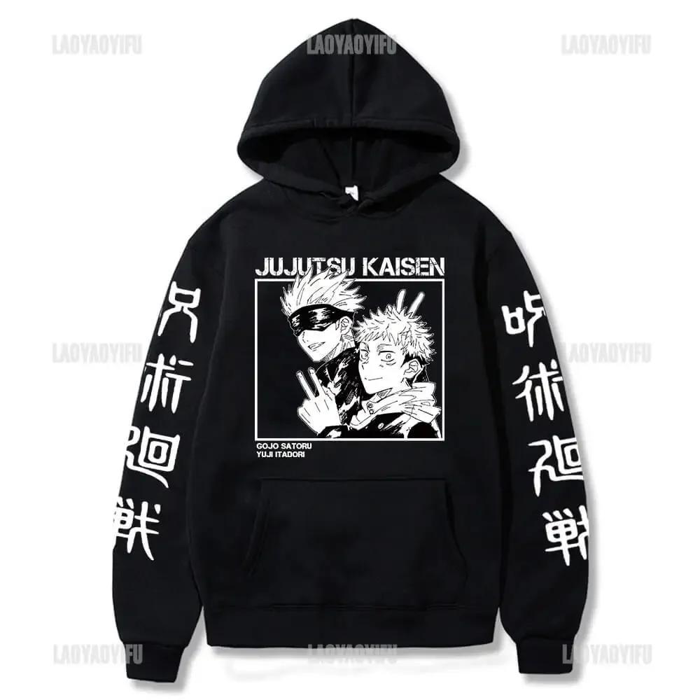 Japanese Anime Curse Back War Men's Hoodie Print Five Jo Satoru Loose Casual Sweatshirt Autumn Warm Casual Street Neutral Clothi