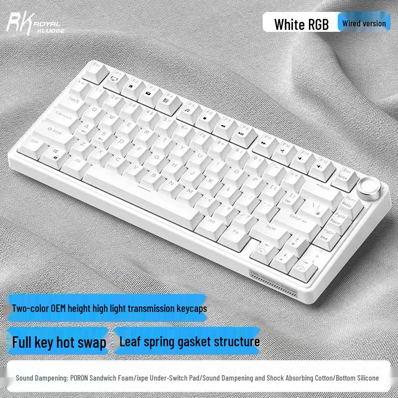 

RKR75 Bluetooth Трехрежимная RGB Механическая Клавиатура с Возможностью Горячей Замены для Киберспорта