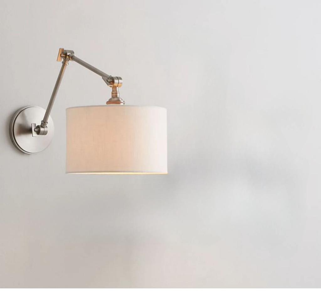Silver Fabric Folding Wall  Adjustable Long Arm Lamp Reading Wall Lamp Reading Bedside Lamp Nordic Modern