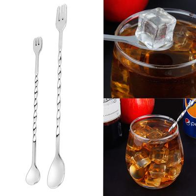 1Pc Stainless Steel Bar Cocktail Mixing Spoon Bar Stirring Spoon Drink Stirrers Fruit Fork Bartender Kit 10 Inch Spiral Pattern Long Handle Spoon