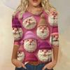 Women's Fashion Casual Round Neck Three-quarter Sleeve Christmas Print T-shirt Top