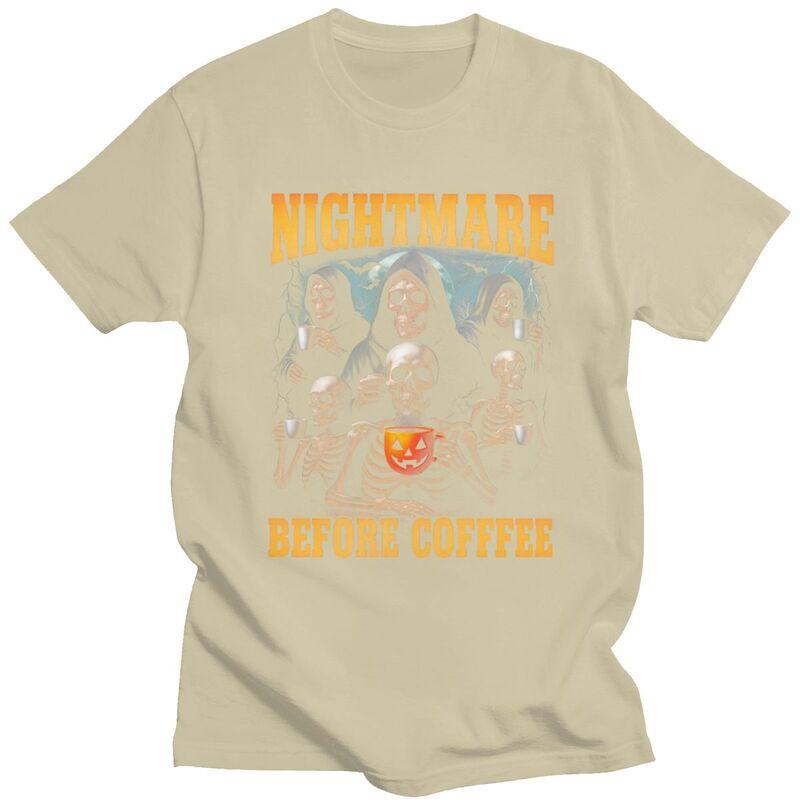 Male Nightmare Before Coffee Skeleton T Shirts Round Neck Pure Cotton Short Sleeve TShirt Casual Summer Tyle Clothes