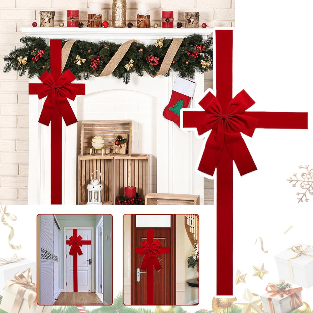 1pcs Christmas Door Decor Velvet Bow Hanging Ornament Large Red Holiday Front Wall Decoration Festive Home Decor Gift Party Tool