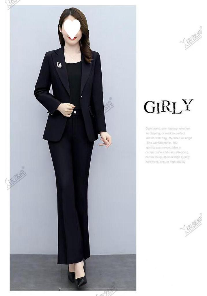 Spring 2025 Slim Fit Fashion Suit: Women's Two-Piece Set with Micro Flare Pants