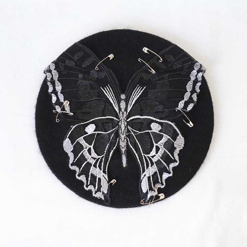 

Gothic Lolita Girl Lace Butterfly Beret Women Autumn Winte Beanie Cap Wool Hats Christmas Accessories чёрный