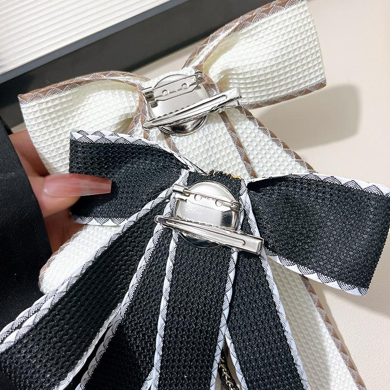 Korean Style Simple Bow Tie Pin Simple Imitation Pearl Brooch Women Black Mourning Corsage Shirt Collar Clothes Brooches