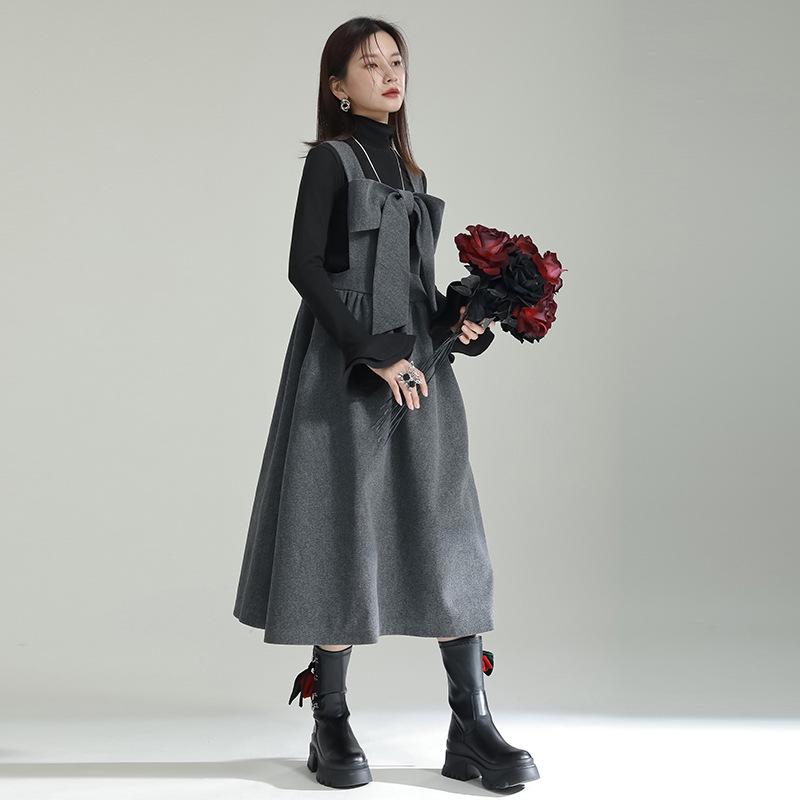Autumn/Winter 2025 Wool A-Line Dress with Bow Detailed Straps