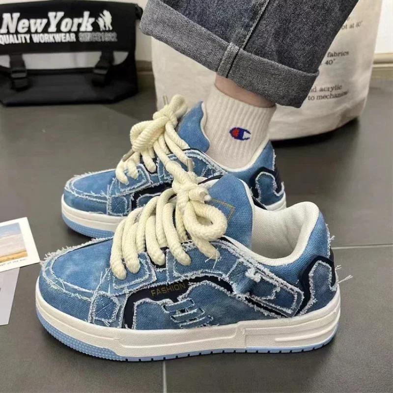 Fashion Women Shoes for Men Tennis Retro Denim Punk Skateboard Shoes Fashion Male Sneakers Couple Outdoor Gym Sport Running Casual Shoe